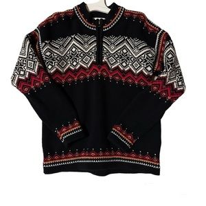 120/ Hanna Andersson Child’s Sweater black nordic quarter zip red white holiday
